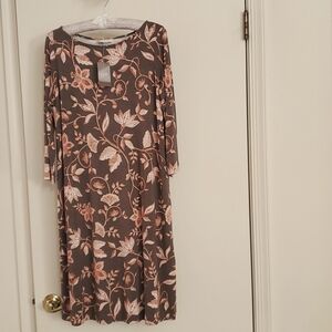 NWT JJill brown rust cream leaf print dress size XS R knee length
